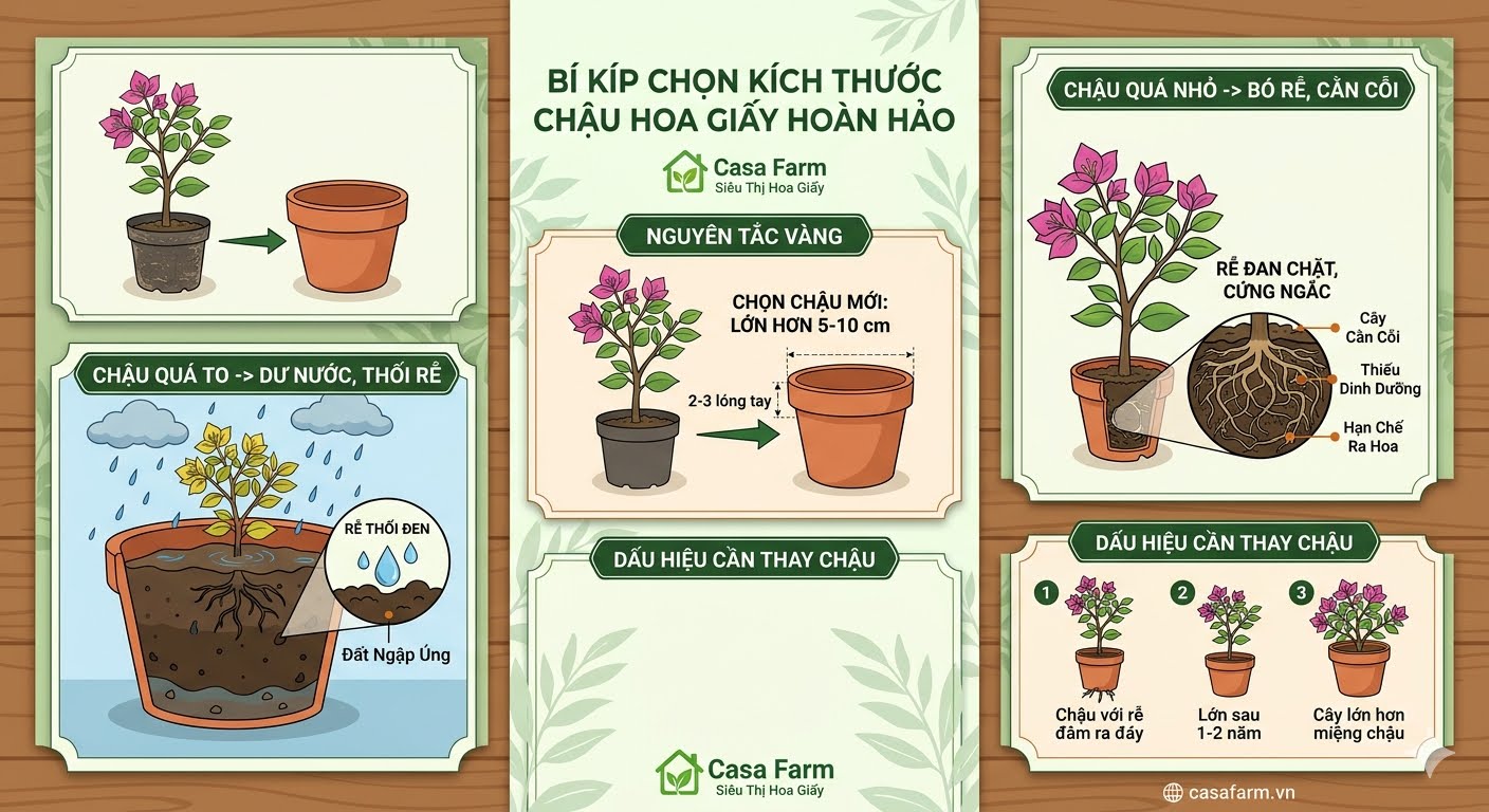 Chọn sai kích thước chậu: Sai lầm âm thầm "bóp nghẹt" cây hoa giấy của bạn!