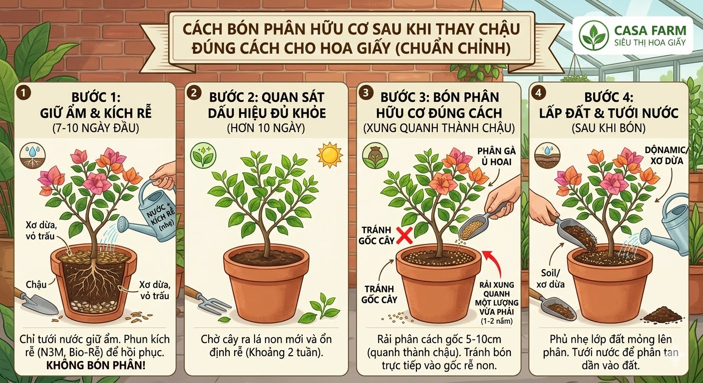 Bón phân hữu cơ sau khi thay chậu: Tuyệt chiêu kích rễ, nuôi cây bền bỉ!